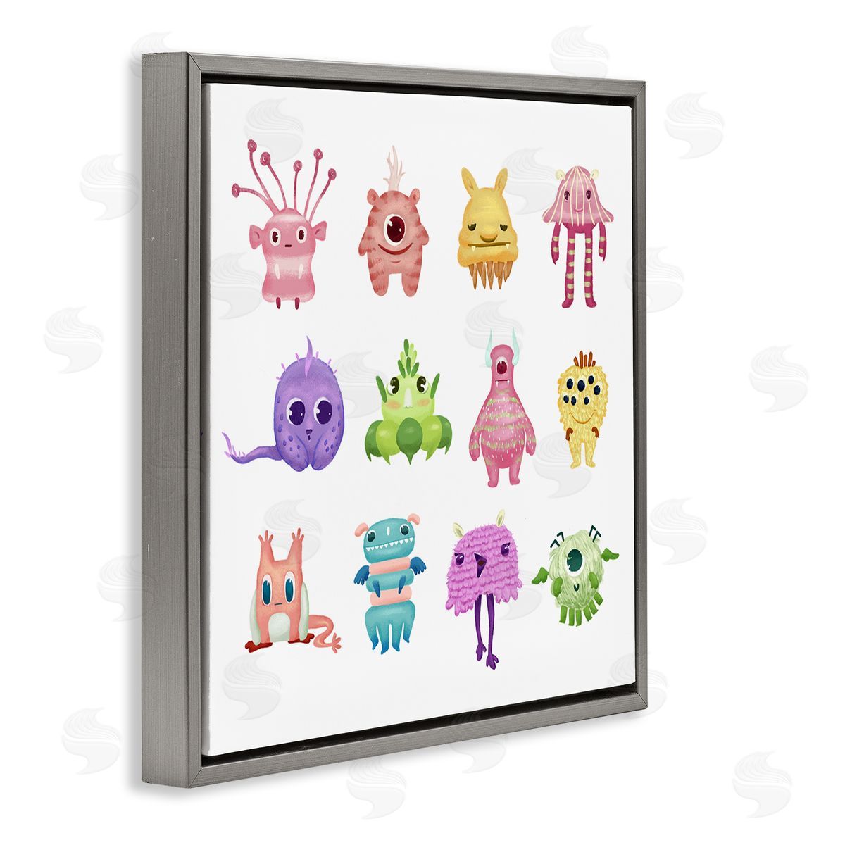 Ziwei Li Fun Varied Monster Creatures Gray Floating Frame Canvas Wall Art Print