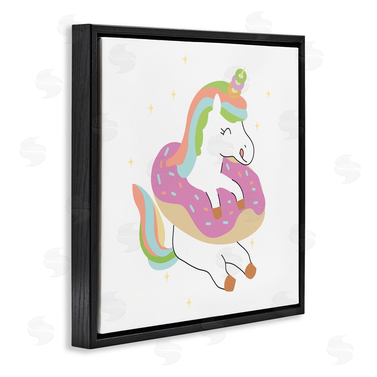 Ziwei Li Happy Unicorn Sprinkled Donut Black Floating Frame Canvas Wall Art Print