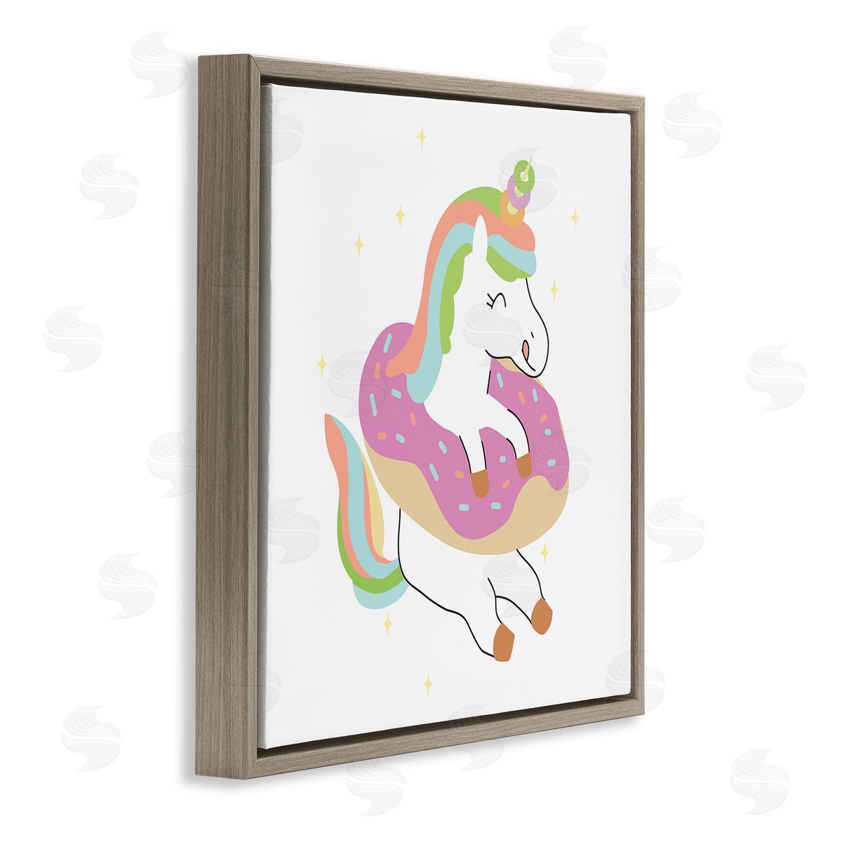 Ziwei Li Happy Unicorn Sprinkled Donut Brown Floating Frame Canvas Wall Art Print