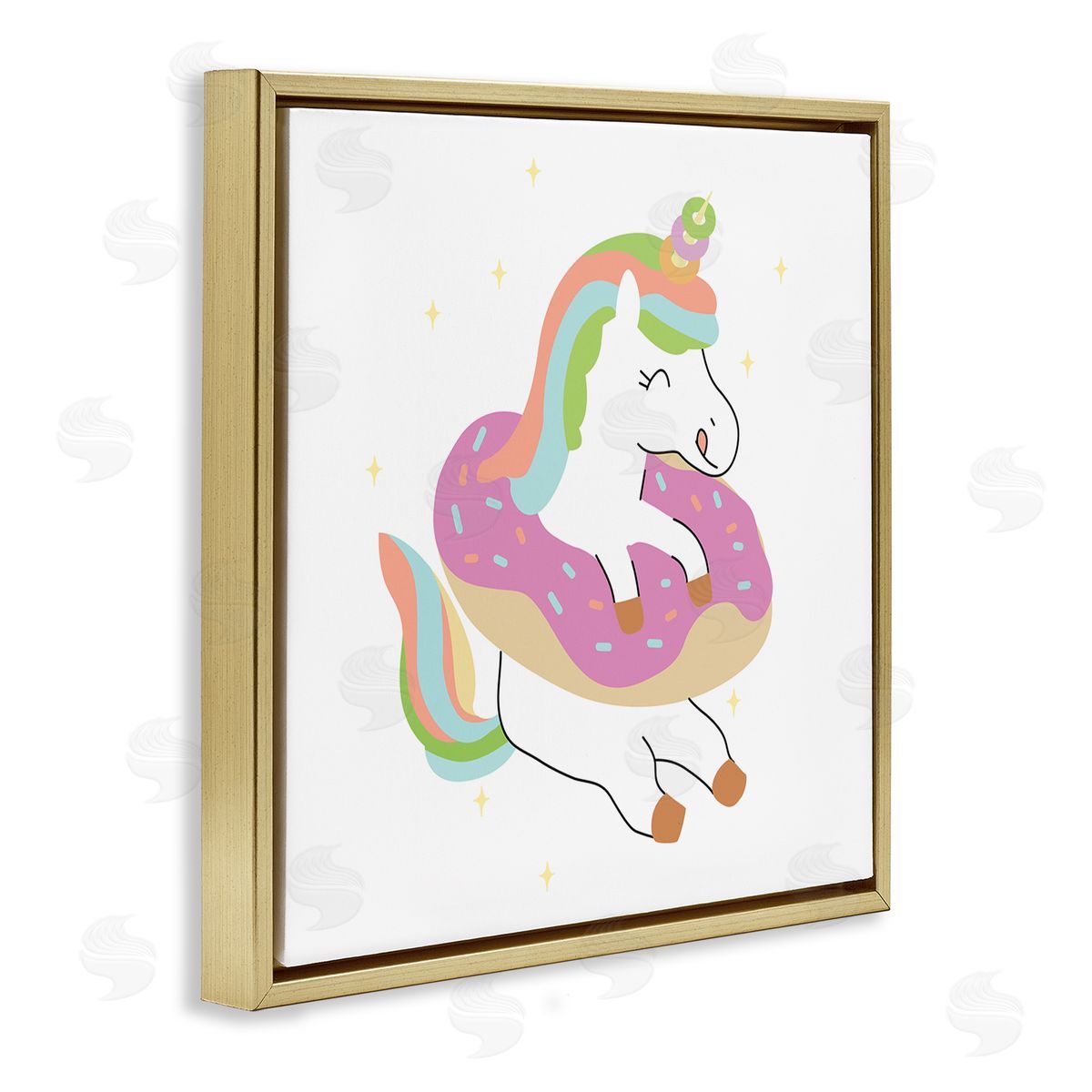 Ziwei Li Happy Unicorn Sprinkled Donut Gold Floating Frame Canvas Wall Art Print