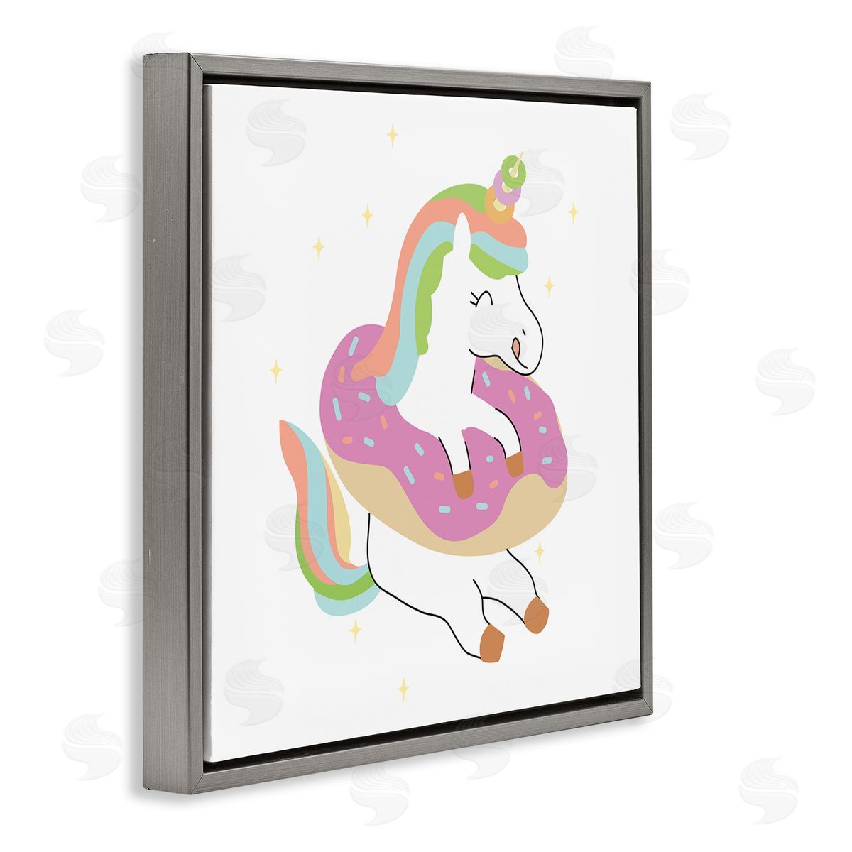 Ziwei Li Happy Unicorn Sprinkled Donut Gray Floating Frame Canvas Wall Art Print
