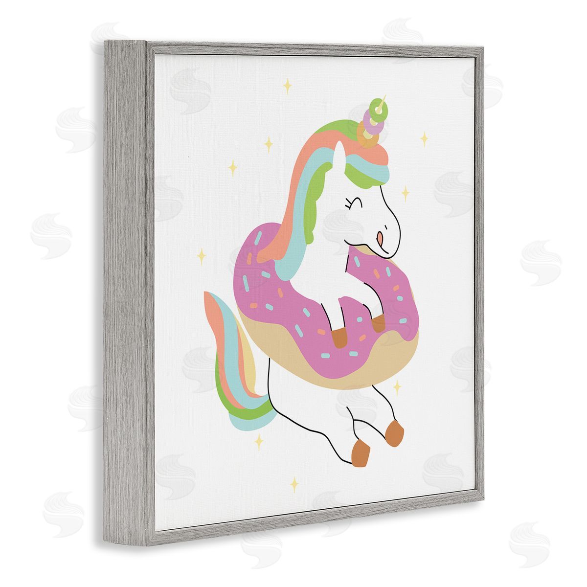 Ziwei Li Happy Unicorn Sprinkled Donut Gray Framed Glicee Wall Art Print