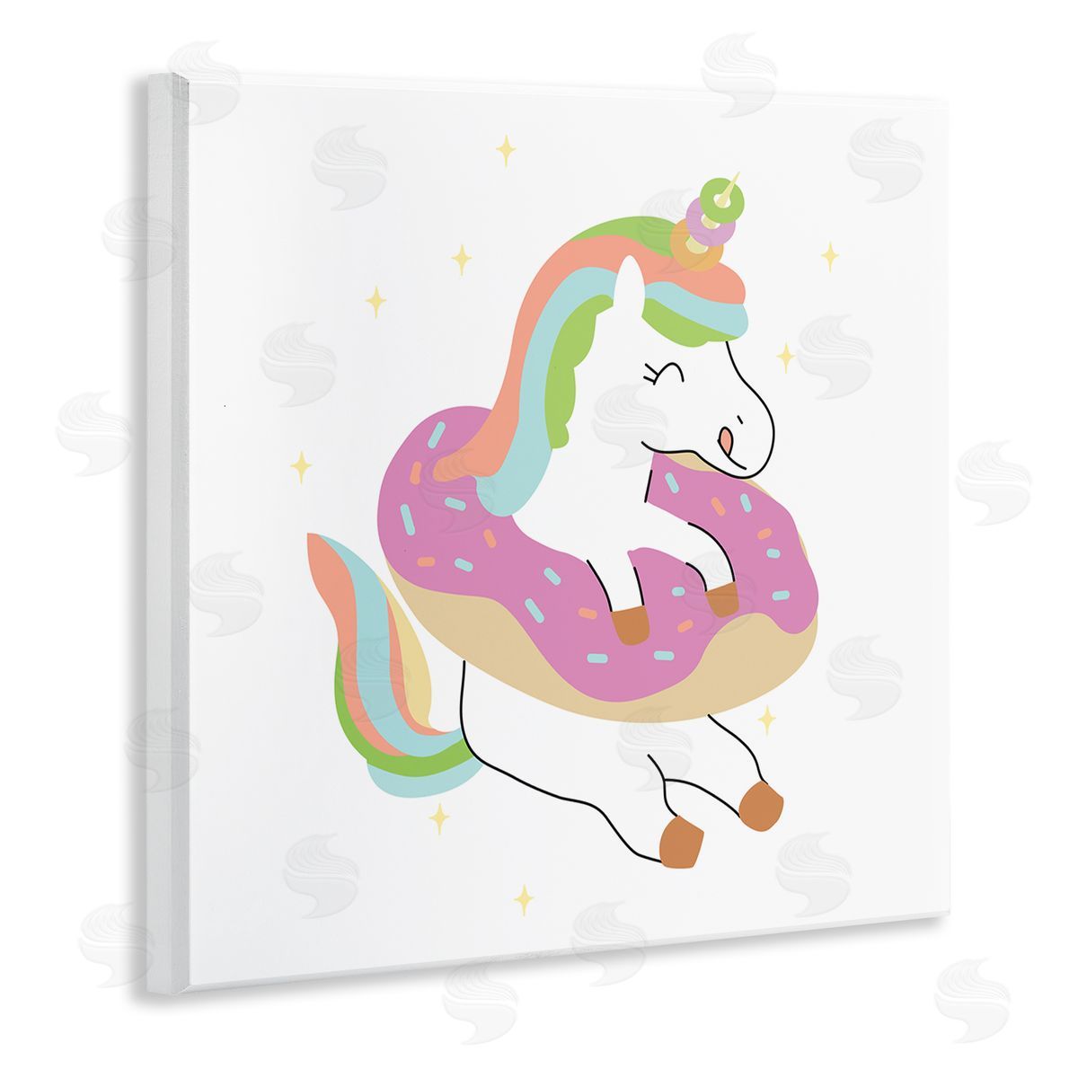 Ziwei Li Happy Unicorn Sprinkled Donut Wooden Wall Plaque Art Print