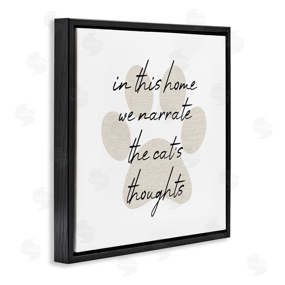 Stupell Studio Narrate Cat's Thoughts Paw Shape Black Floating Frame Canvas Wall Art Print