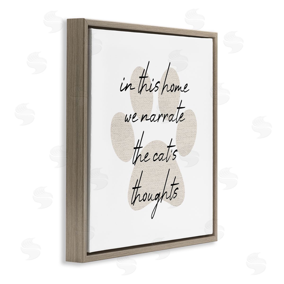 Stupell Studio Narrate Cat's Thoughts Paw Shape Brown Floating Frame Canvas Wall Art Print