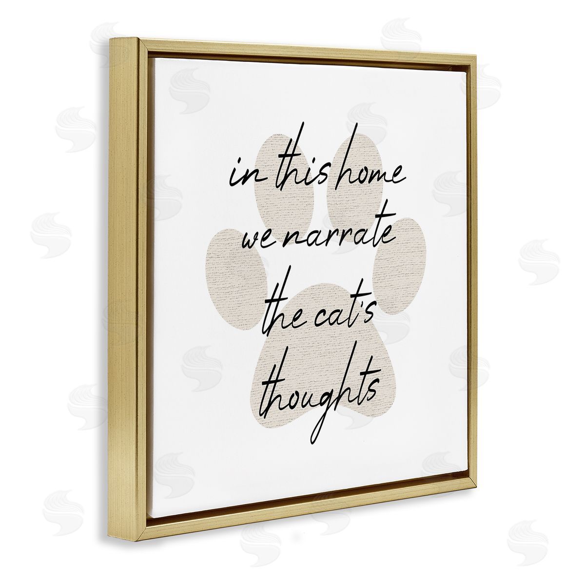 Stupell Studio Narrate Cat's Thoughts Paw Shape Gold Floating Frame Canvas Wall Art Print
