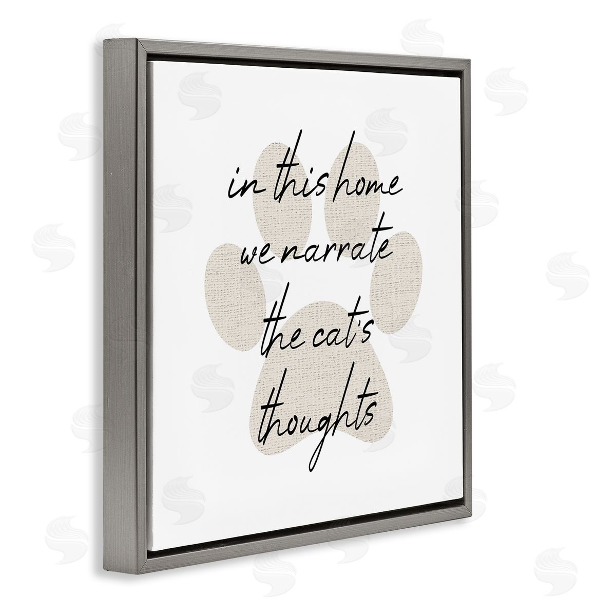 Stupell Studio Narrate Cat's Thoughts Paw Shape Gray Floating Frame Canvas Wall Art Print