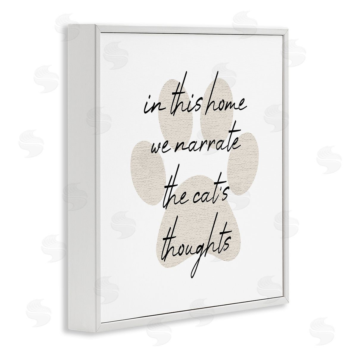 Stupell Studio Narrate Cat's Thoughts Paw Shape White Framed Glicee Wall Art Print