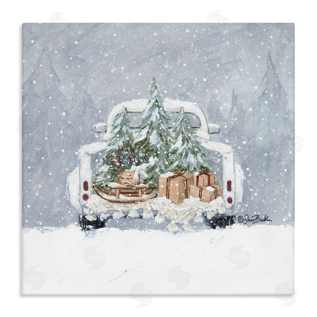Sara Baker Winter Snow Holiday Gifts  Stretched Canvas Wall Art Print