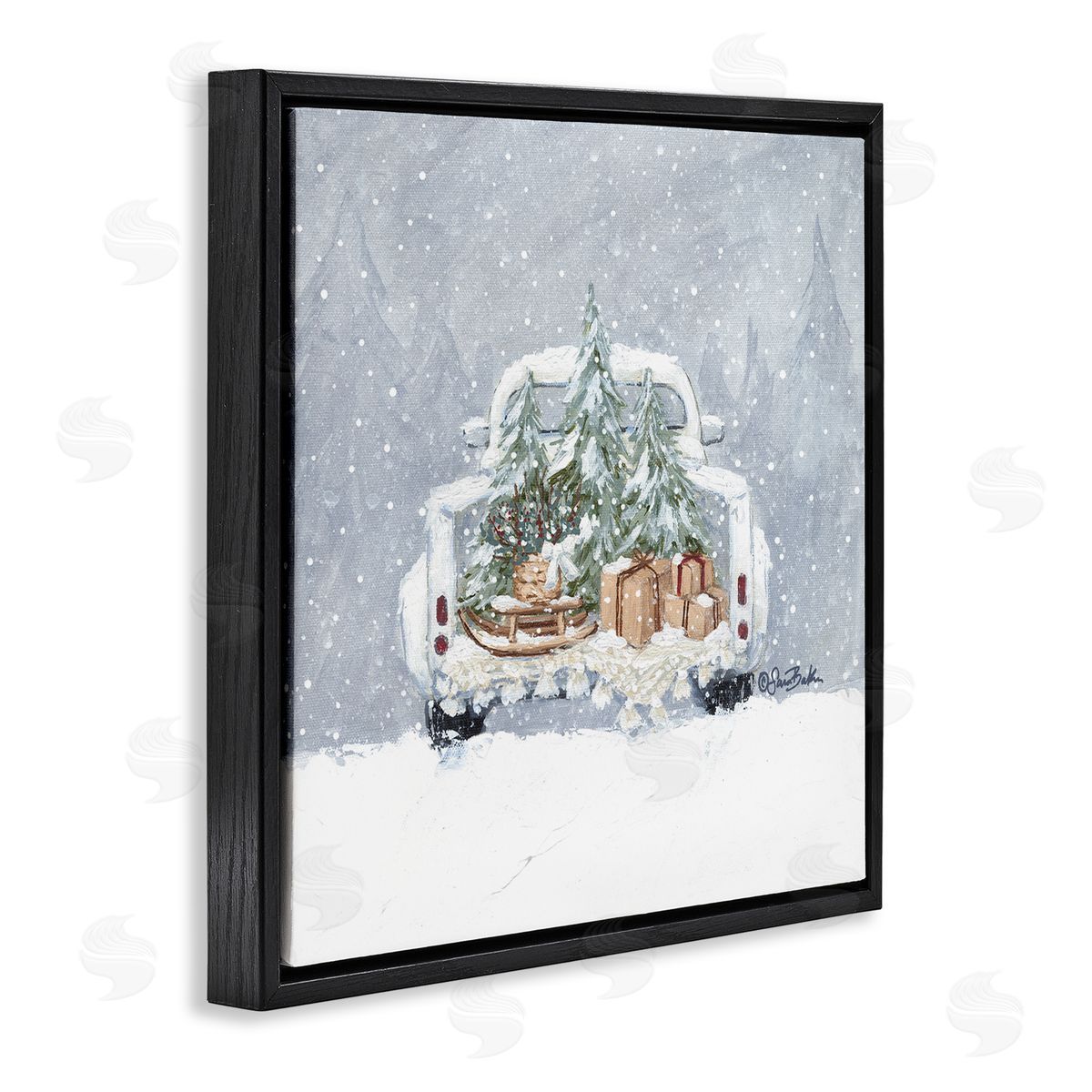 Sara Baker Winter Snow Holiday Gifts  Black Floating Frame Canvas Wall Art Print