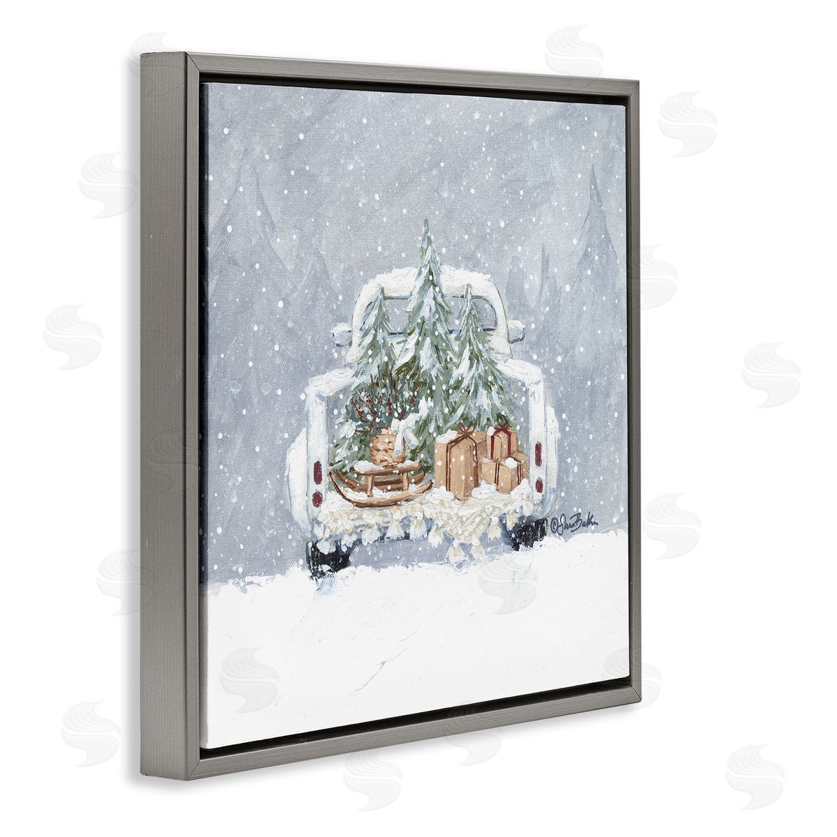 Sara Baker Winter Snow Holiday Gifts  Gray Floating Frame Canvas Wall Art Print
