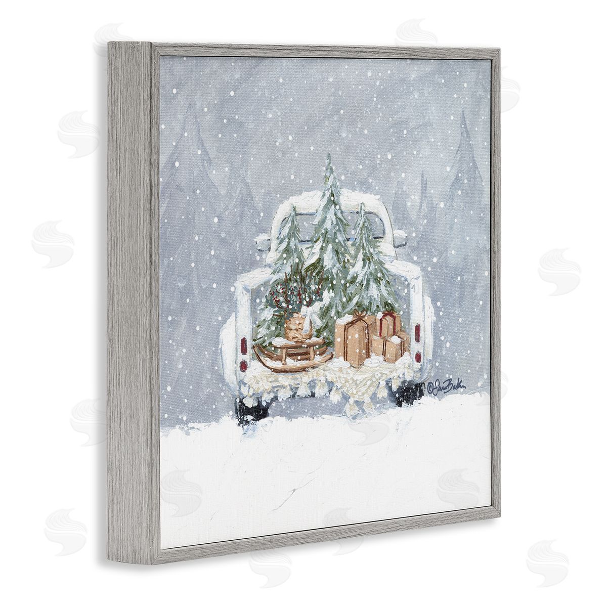 Sara Baker Winter Snow Holiday Gifts  Gray Framed Glicee Wall Art Print