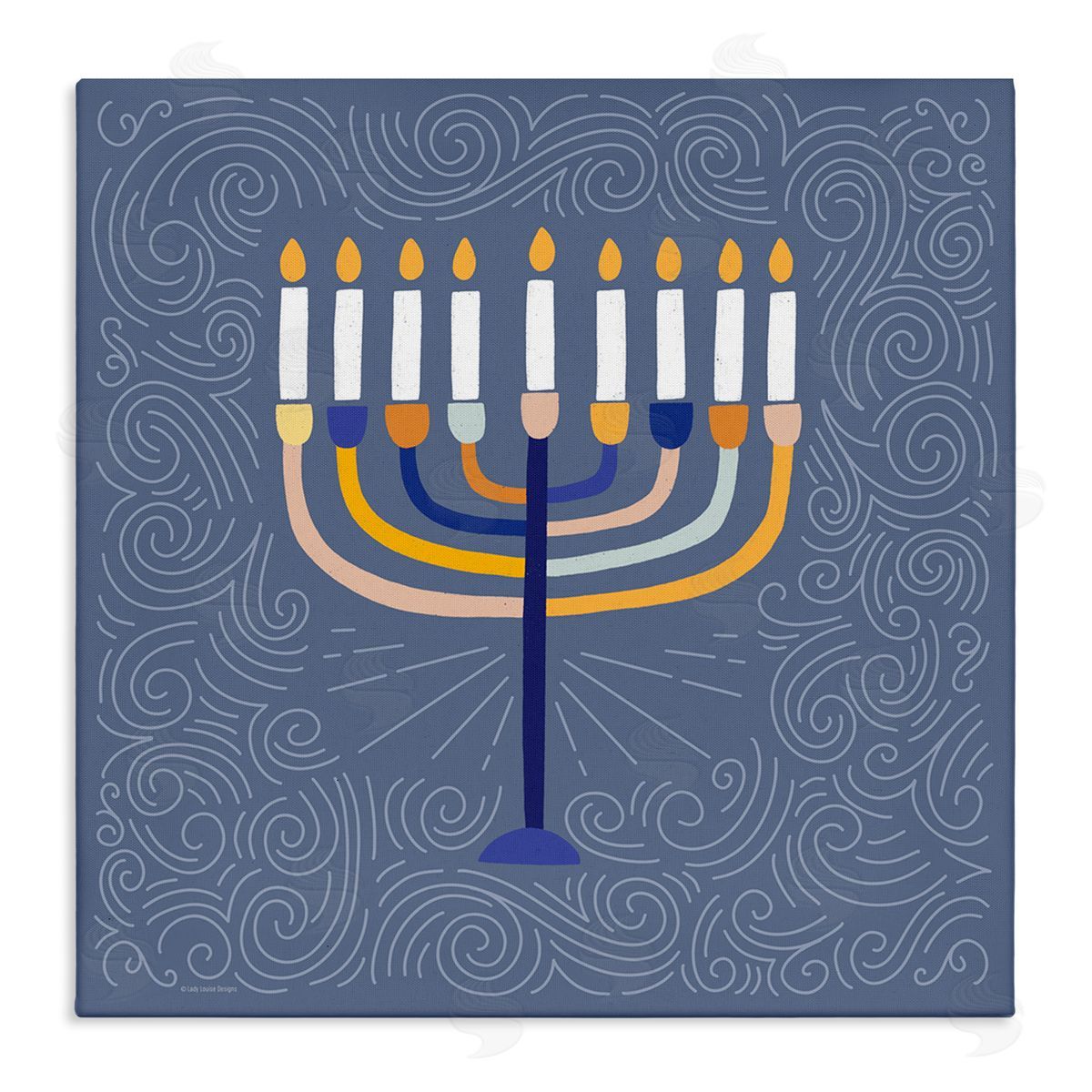 Lady Louise Designs Patterned Hanukkah Menorah Swirls Stretched Canvas Wall Art Print