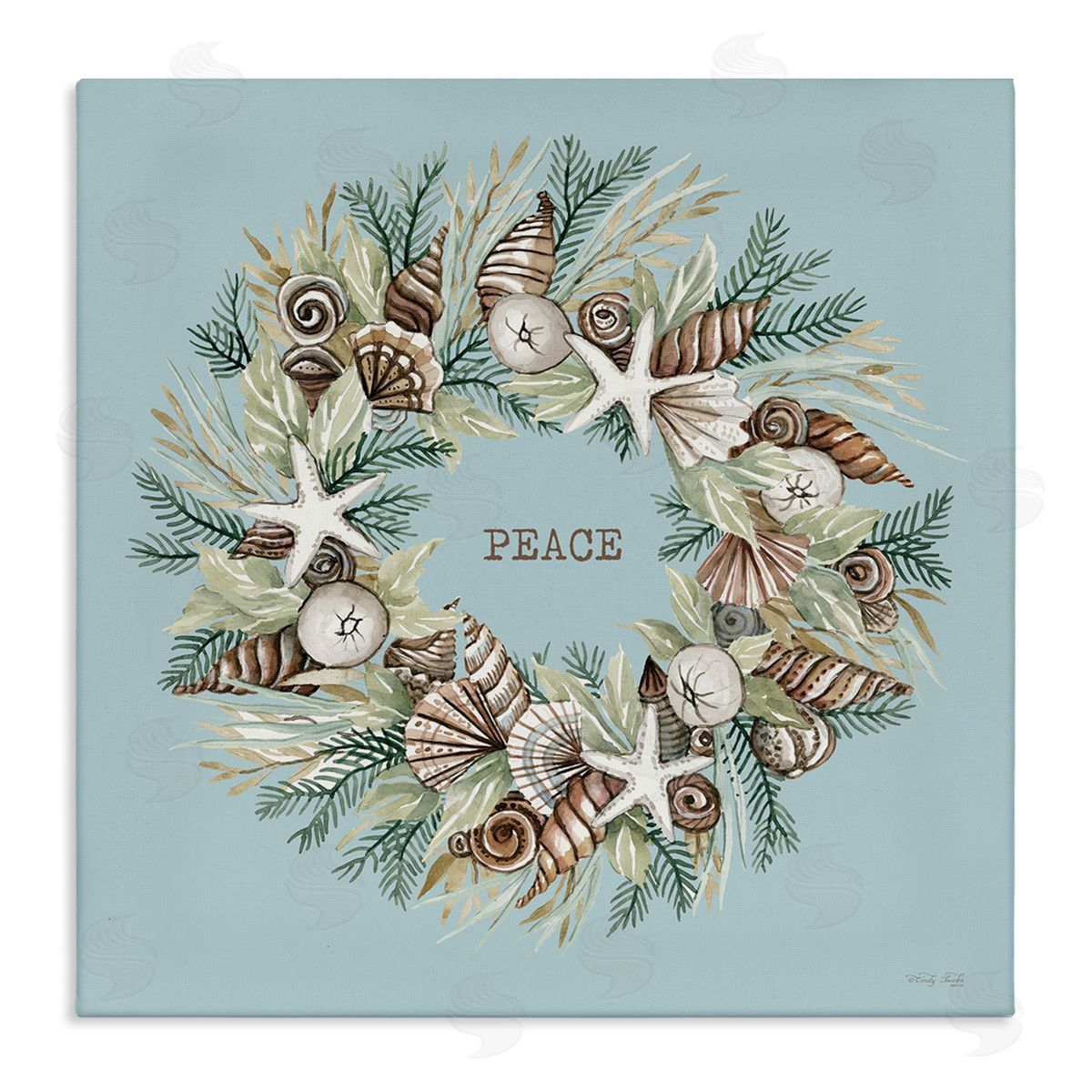 Cindy Jacobs Coastal Holiday Peace Wreath Stretched Canvas Wall Art Print