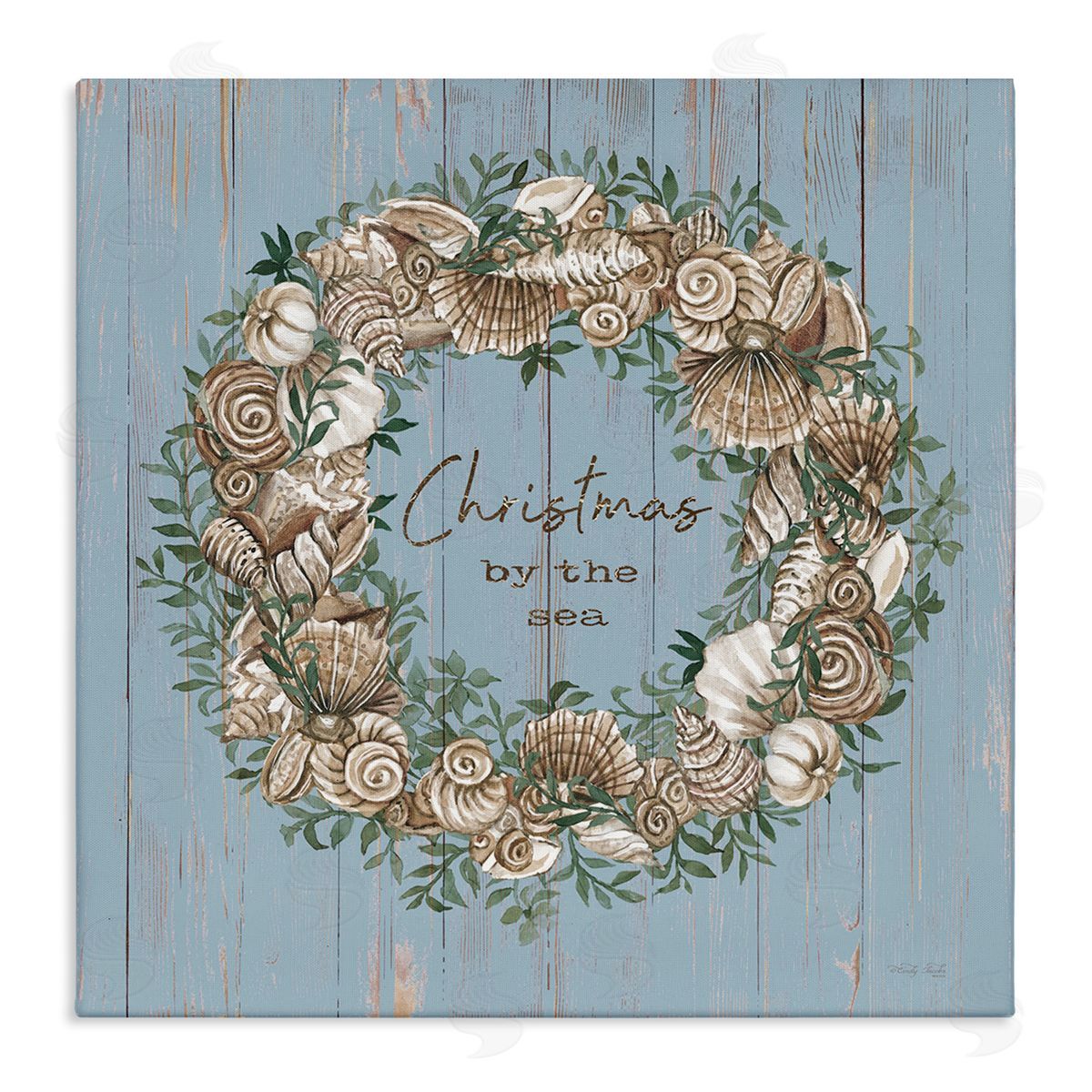 Cindy Jacobs Christmas By The Sea Shell Wreath Stretched Canvas Wall Art Print