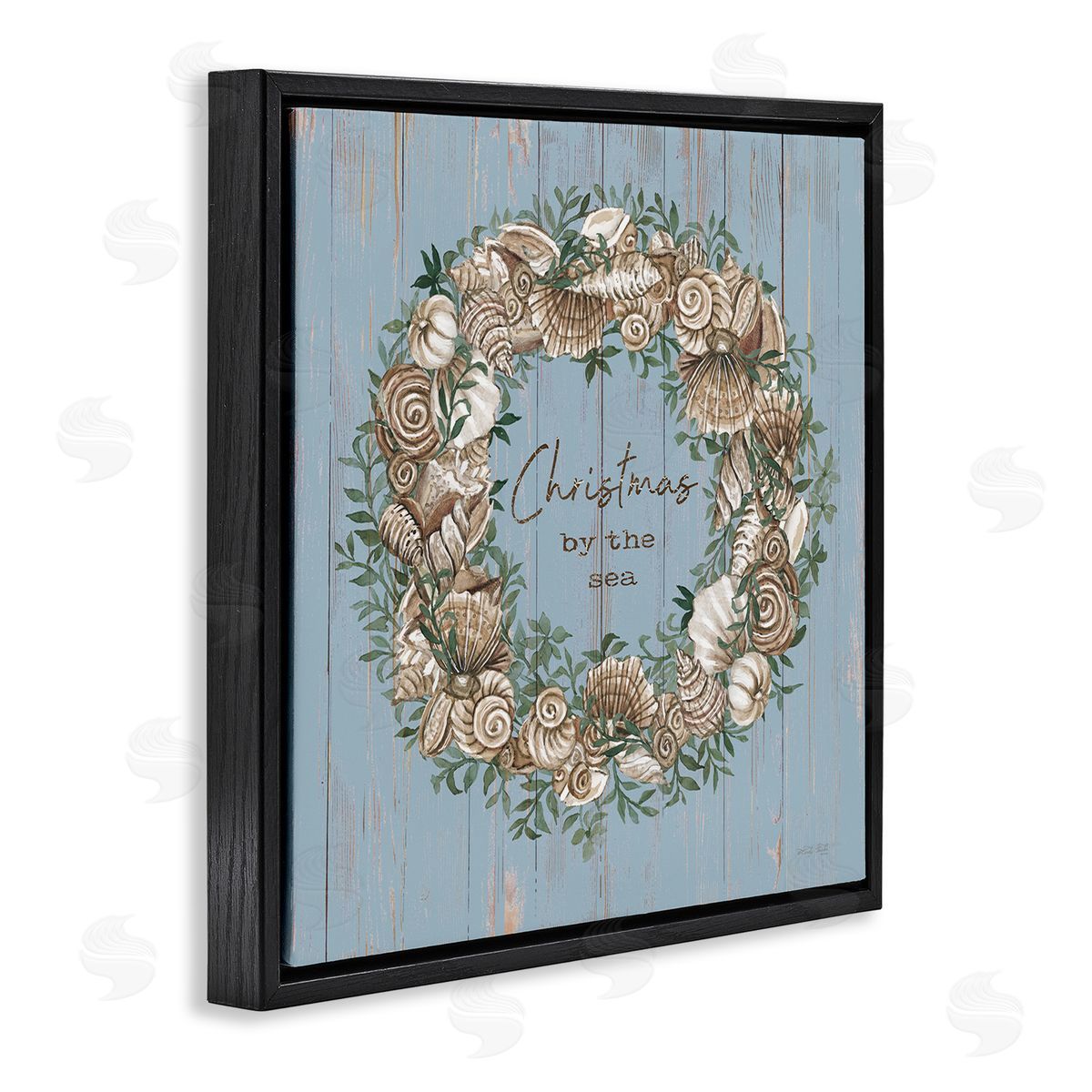 Cindy Jacobs Christmas By The Sea Shell Wreath Black Floating Frame Canvas Wall Art Print