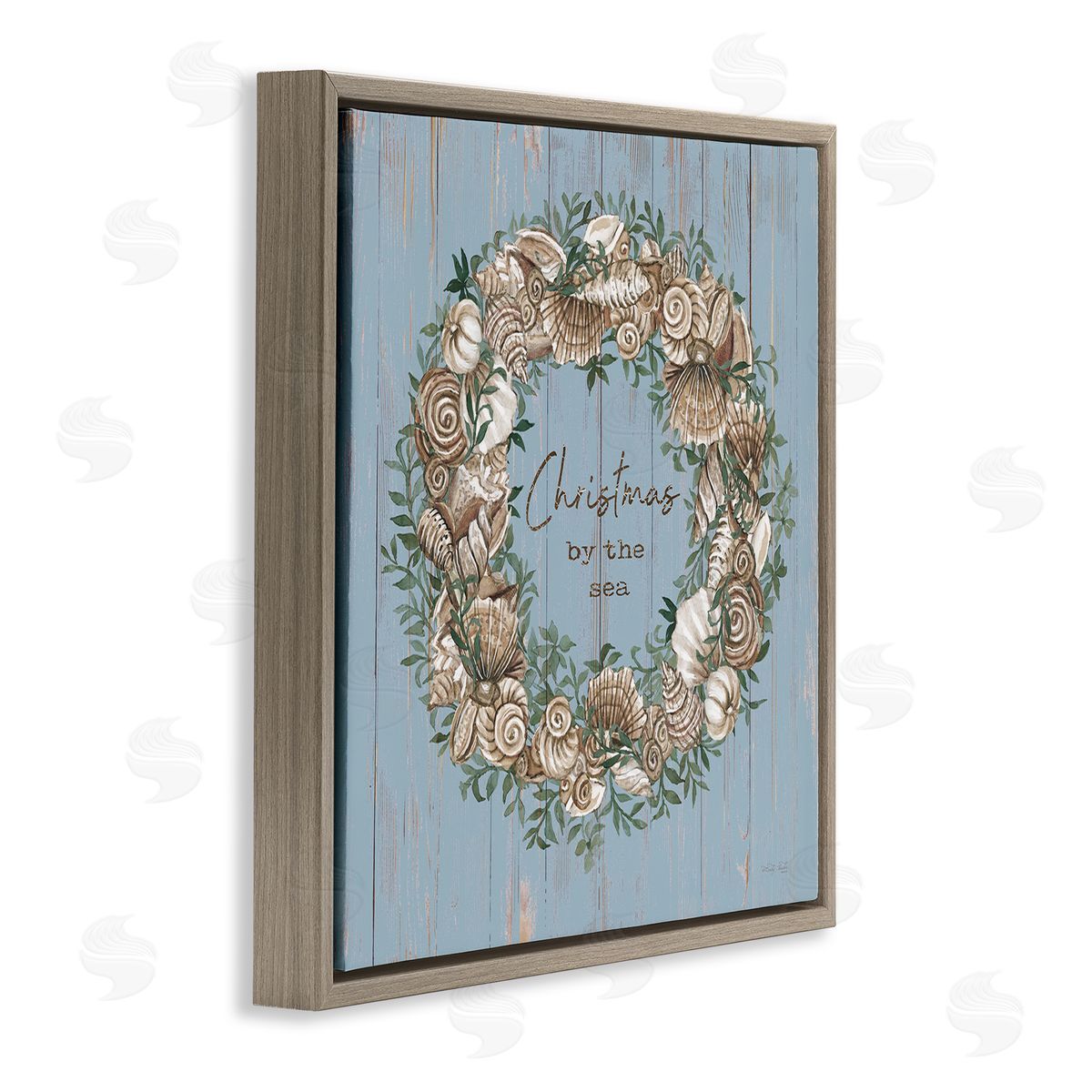 Cindy Jacobs Christmas By The Sea Shell Wreath Brown Floating Frame Canvas Wall Art Print