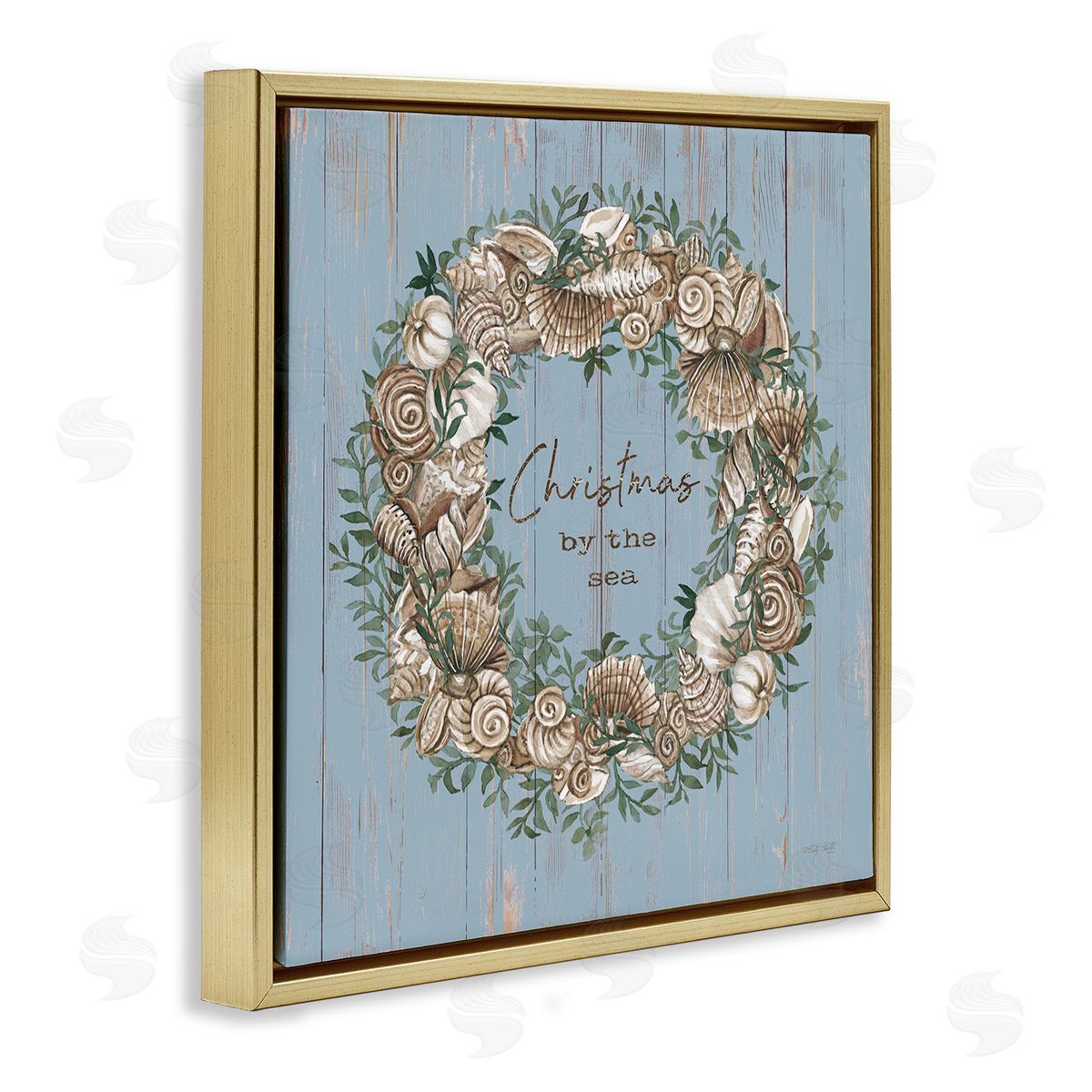 Cindy Jacobs Christmas By The Sea Shell Wreath Gold Floating Frame Canvas Wall Art Print