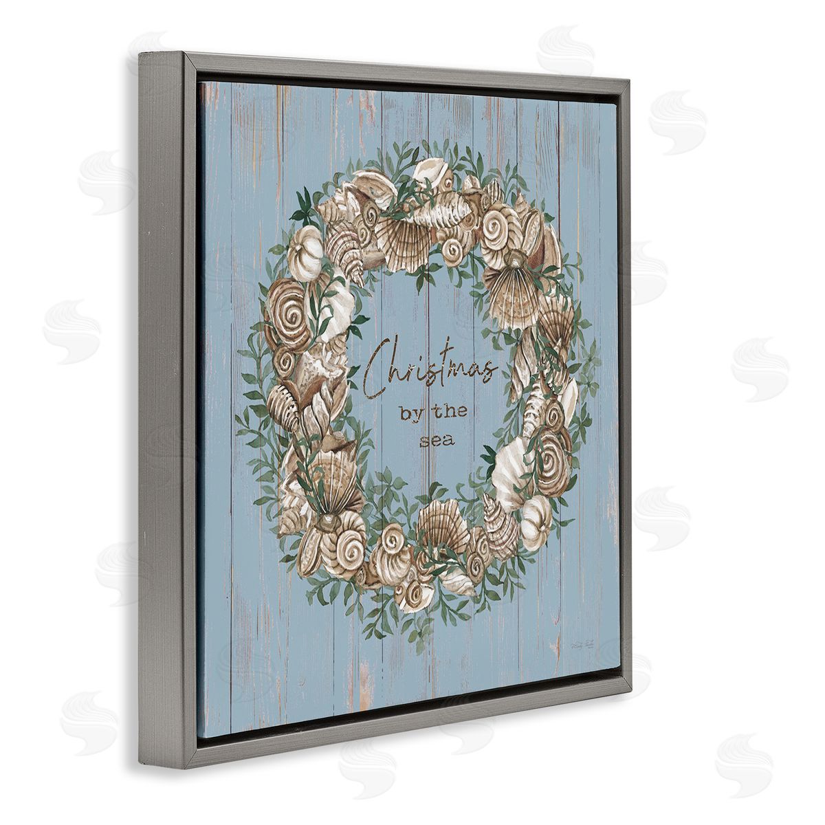 Cindy Jacobs Christmas By The Sea Shell Wreath Gray Floating Frame Canvas Wall Art Print