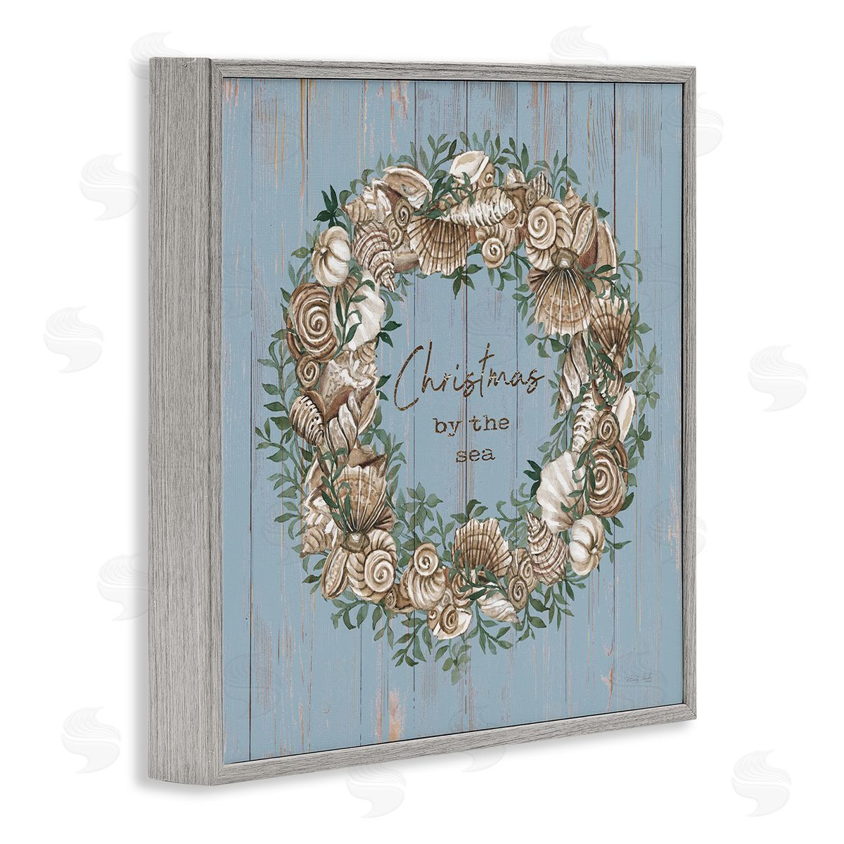 Cindy Jacobs Christmas By The Sea Shell Wreath Gray Framed Glicee Wall Art Print