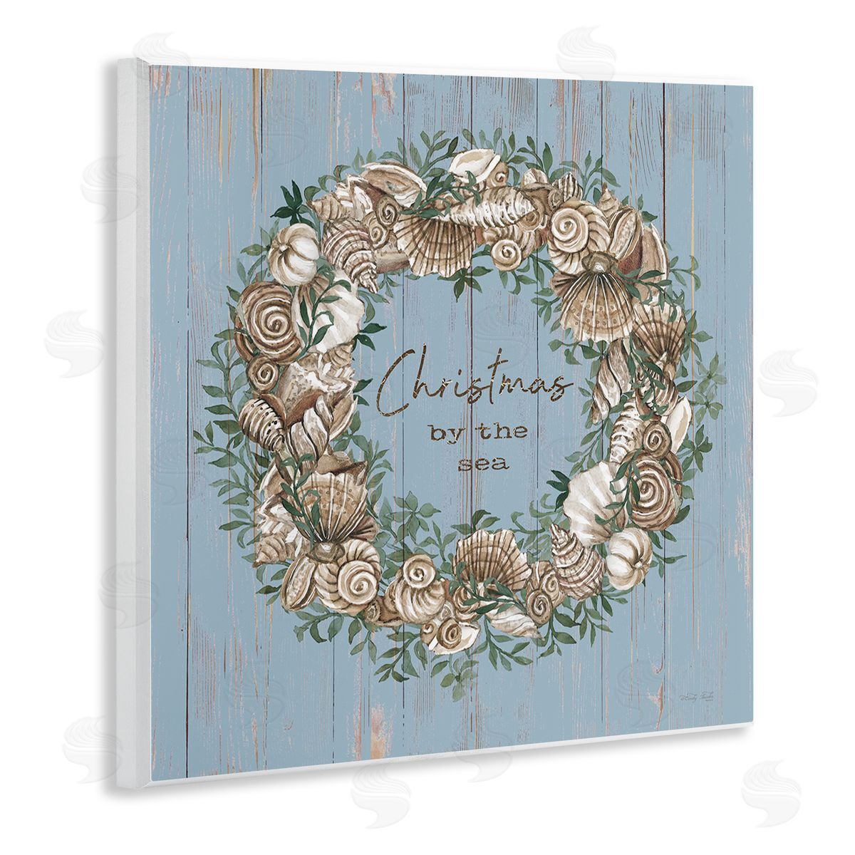 Cindy Jacobs Christmas By The Sea Shell Wreath Wooden Wall Plaque Art Print