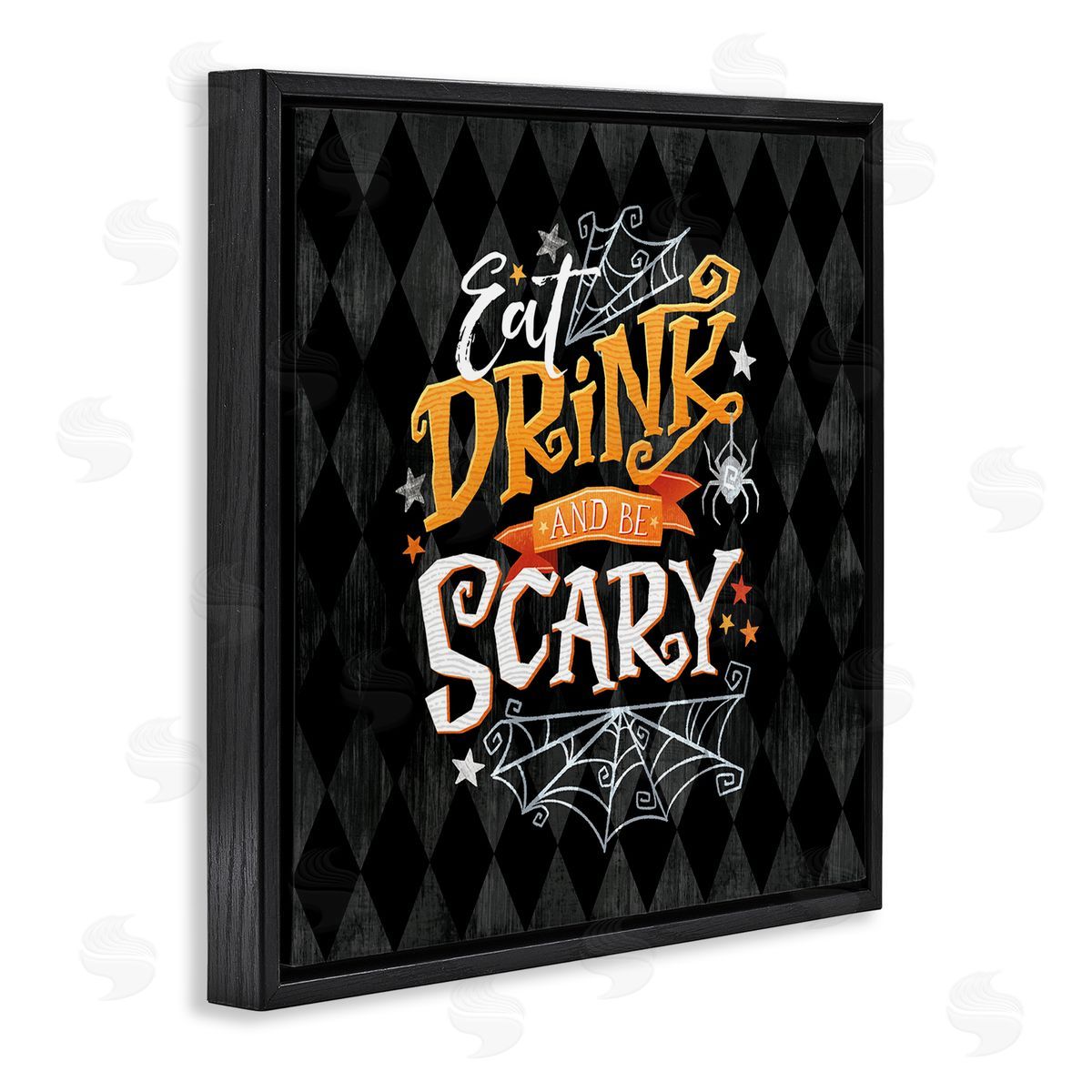 Courtney Morgenstern Eat Drink Be Scary Halloween Pattern Black Floating Frame Canvas Wall Art Print