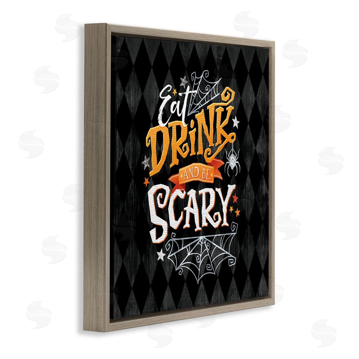 Courtney Morgenstern Eat Drink Be Scary Halloween Pattern Brown Floating Frame Canvas Wall Art Print