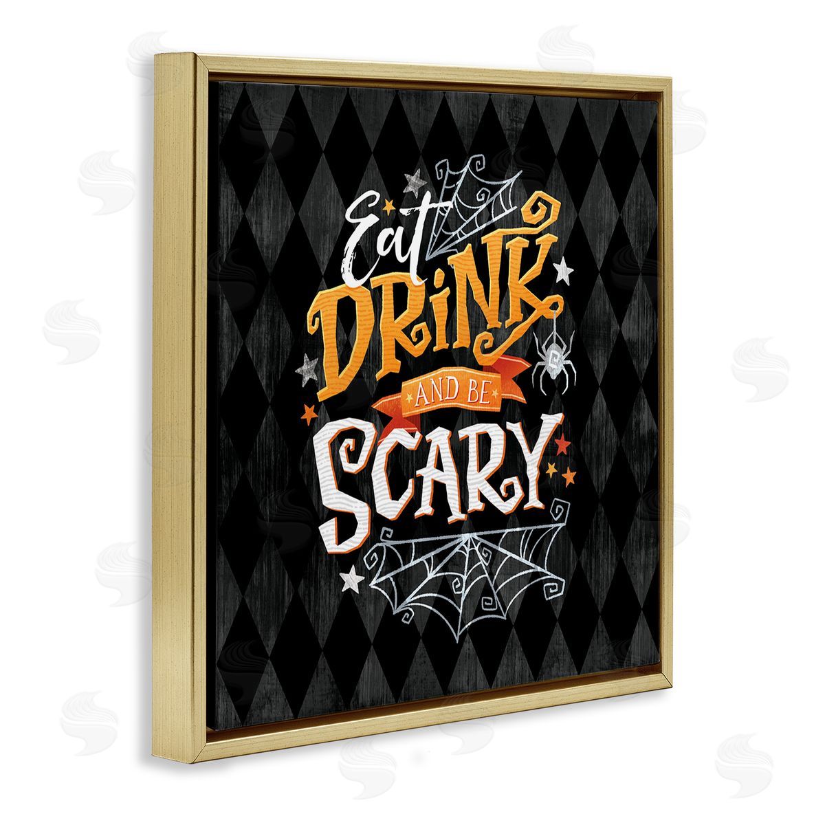 Courtney Morgenstern Eat Drink Be Scary Halloween Pattern Gold Floating Frame Canvas Wall Art Print