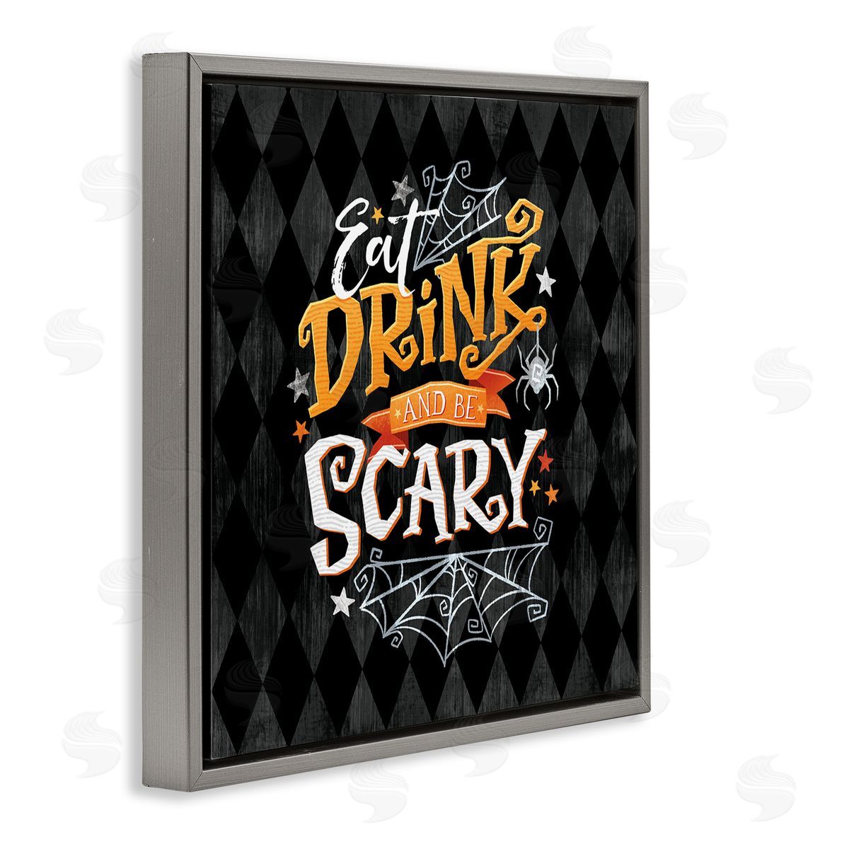 Courtney Morgenstern Eat Drink Be Scary Halloween Pattern Gray Floating Frame Canvas Wall Art Print