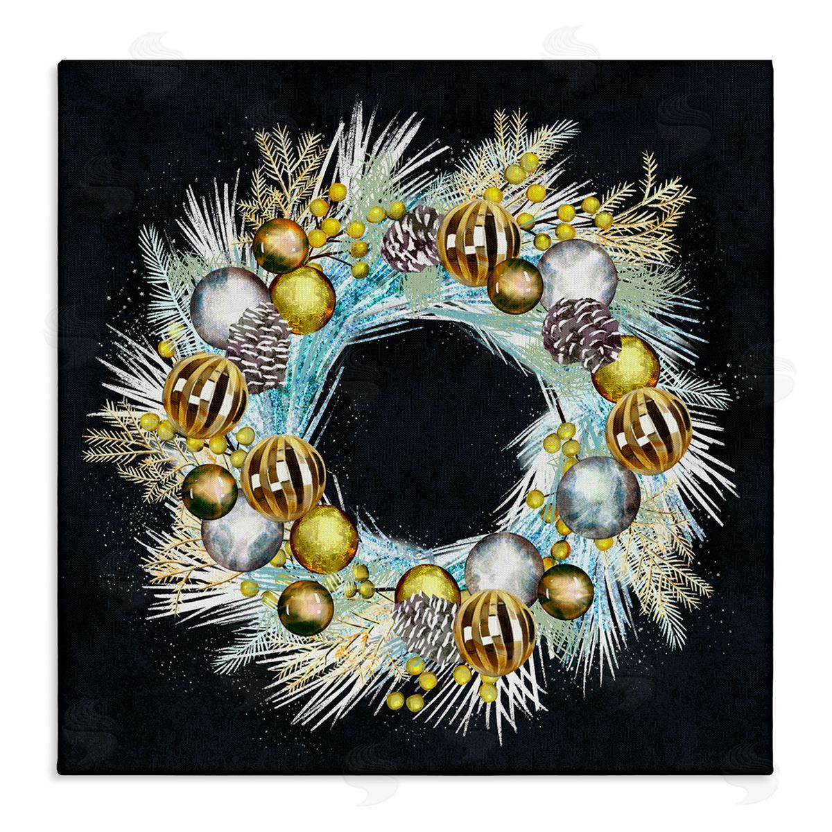 Ziwei Li Gleaming Seasonal Pine Wreath  Stretched Canvas Wall Art Print