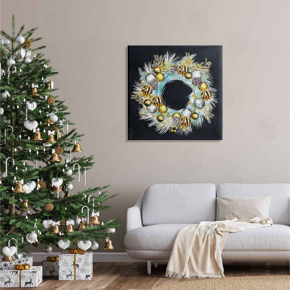Ziwei Li Gleaming Seasonal Pine Wreath  Canvas Wall Art in Room