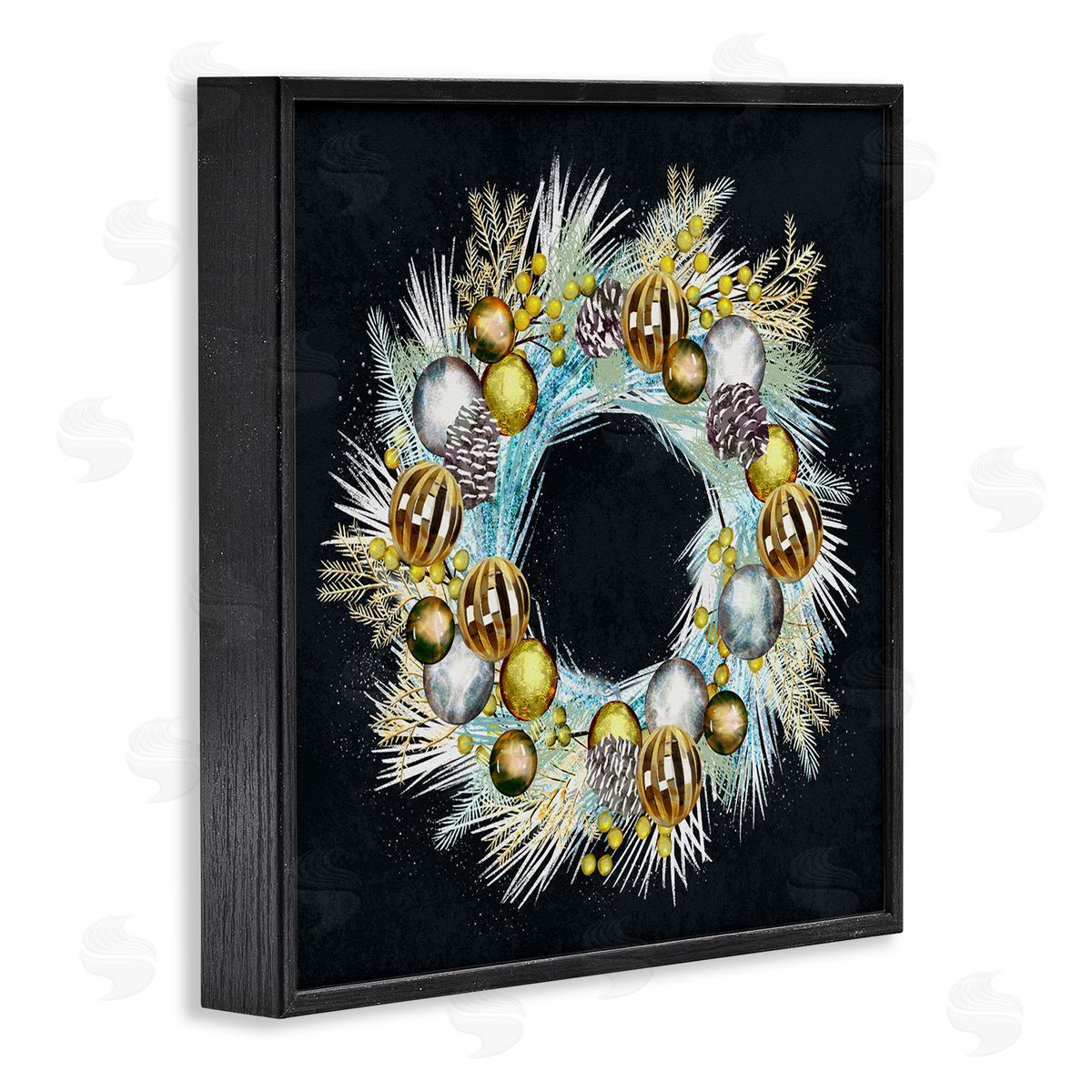 Ziwei Li Gleaming Seasonal Pine Wreath  Black Framed Glicee Wall Art Print