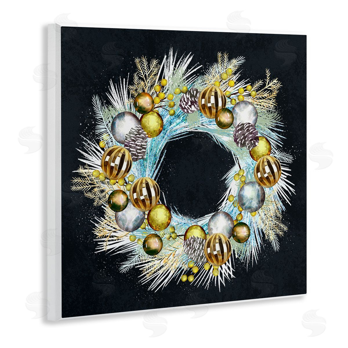Ziwei Li Gleaming Seasonal Pine Wreath  Wooden Wall Plaque Art Print