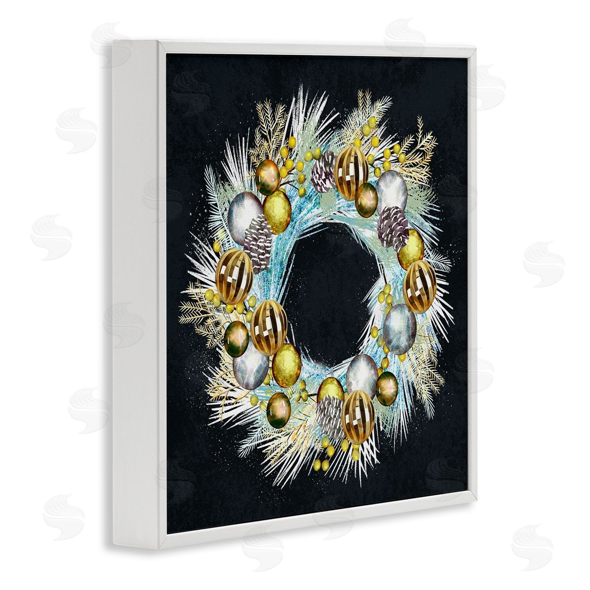 Ziwei Li Gleaming Seasonal Pine Wreath  White Framed Glicee Wall Art Print
