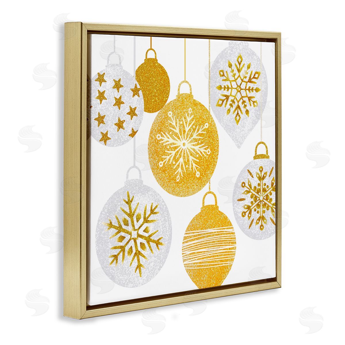 Ziwei Li Glimmering Hanging Christmas Baubles  Gold Floating Frame Canvas Wall Art Print