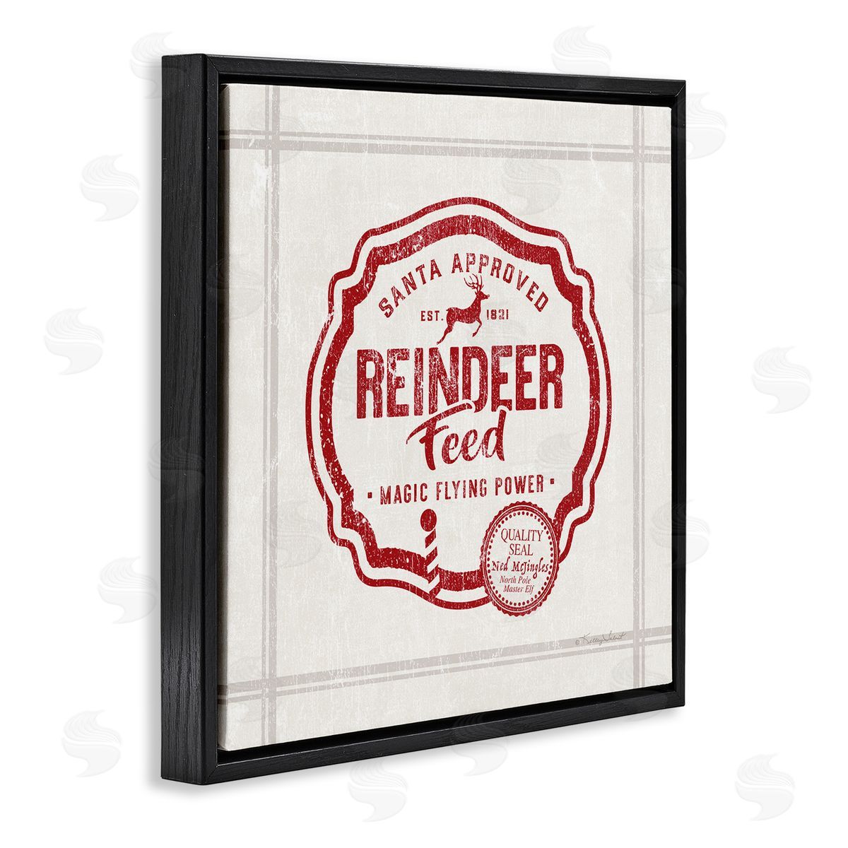 Kelley Talent Vintage Christmas Reindeer Feed  Black Floating Frame Canvas Wall Art Print
