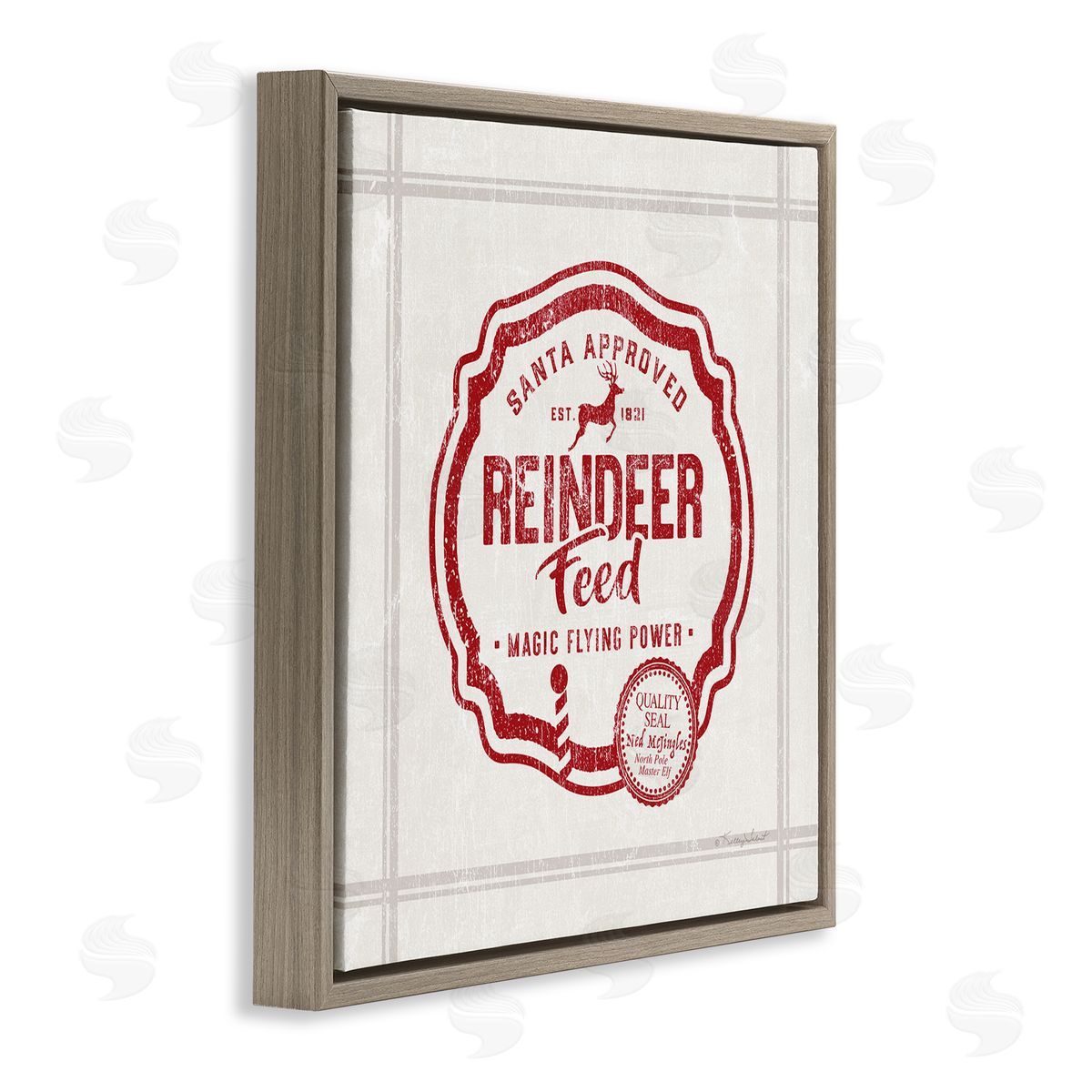 Kelley Talent Vintage Christmas Reindeer Feed  Brown Floating Frame Canvas Wall Art Print