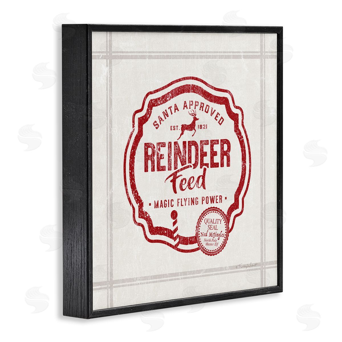 Kelley Talent Vintage Christmas Reindeer Feed  Black Framed Glicee Wall Art Print
