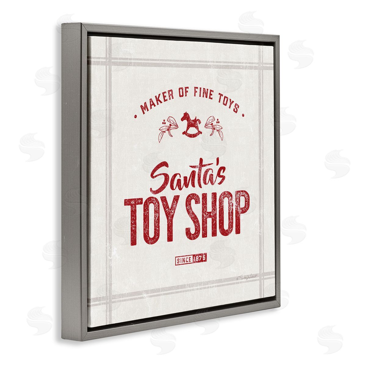 Kelley Talent Santa's Toy Shop Vintage Sign Gray Floating Frame Canvas Wall Art Print