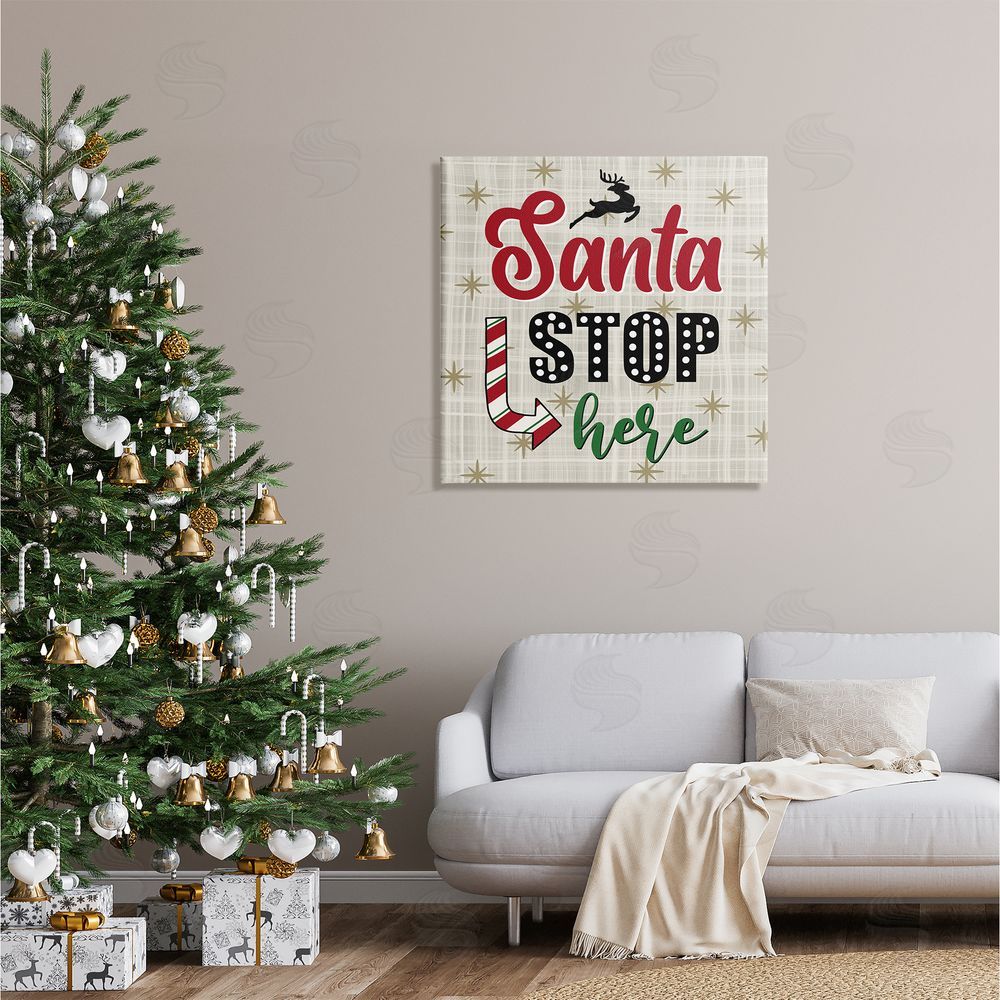 Lisa Larson Santa Stop Here Retro Holiday Canvas Wall Art in Room