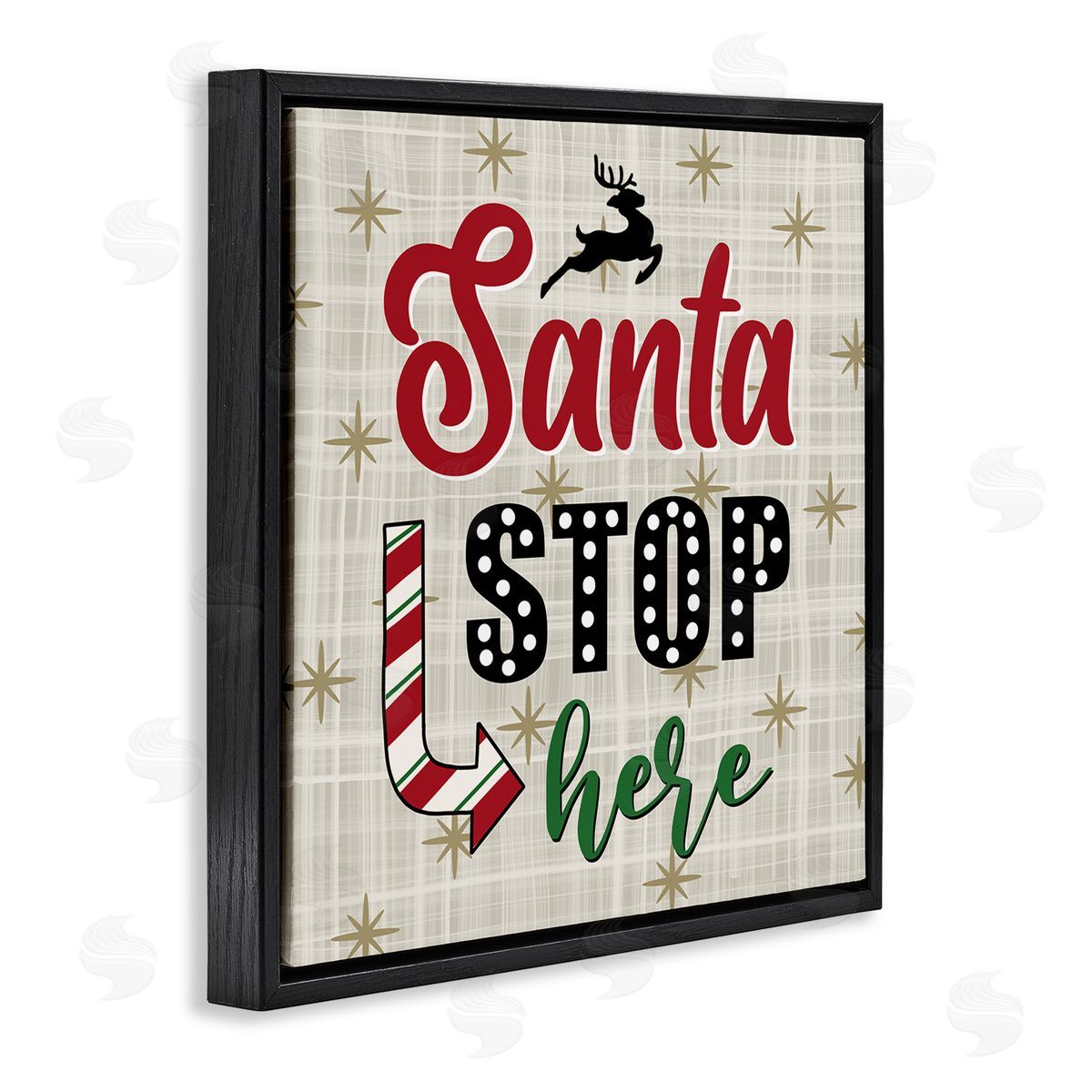 Lisa Larson Santa Stop Here Retro Holiday Black Floating Frame Canvas Wall Art Print