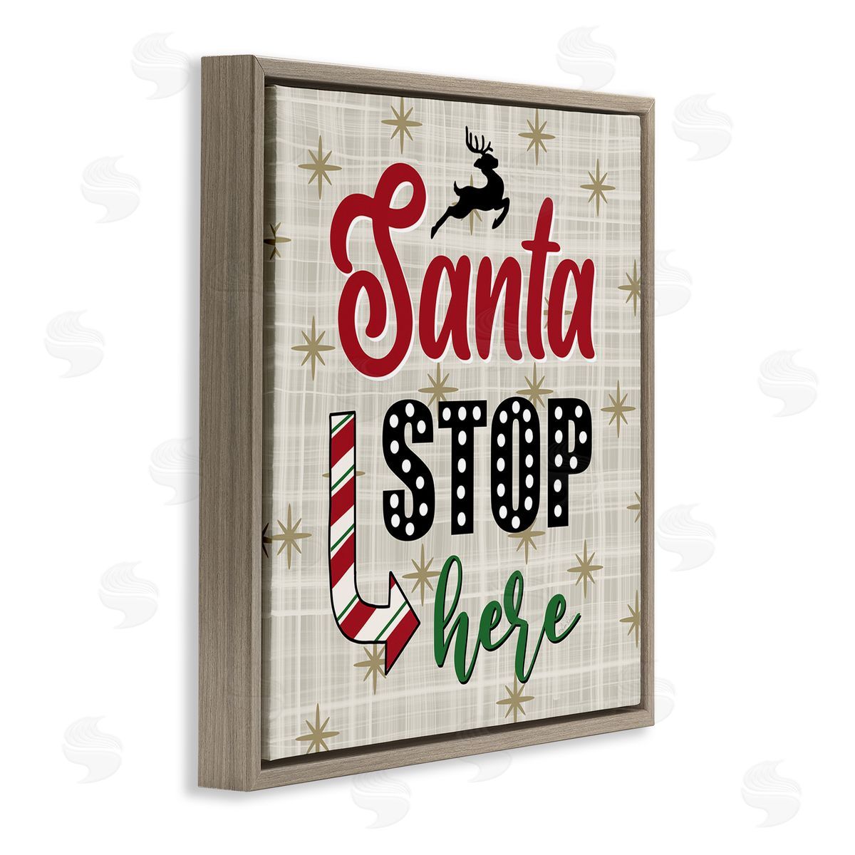 Lisa Larson Santa Stop Here Retro Holiday Brown Floating Frame Canvas Wall Art Print