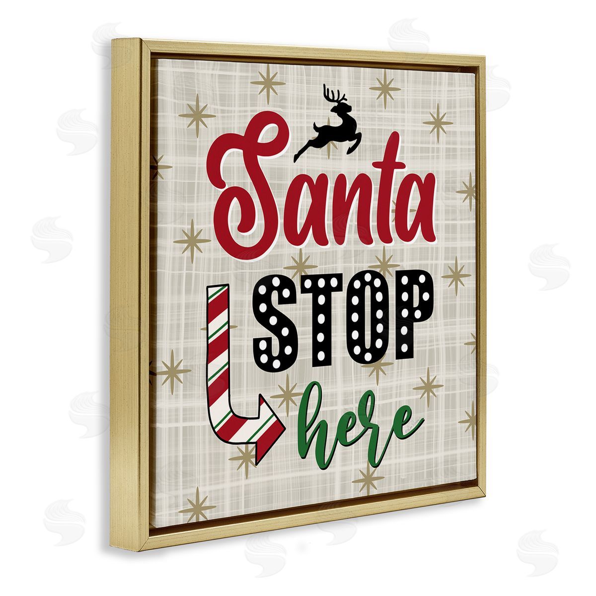 Lisa Larson Santa Stop Here Retro Holiday Gold Floating Frame Canvas Wall Art Print