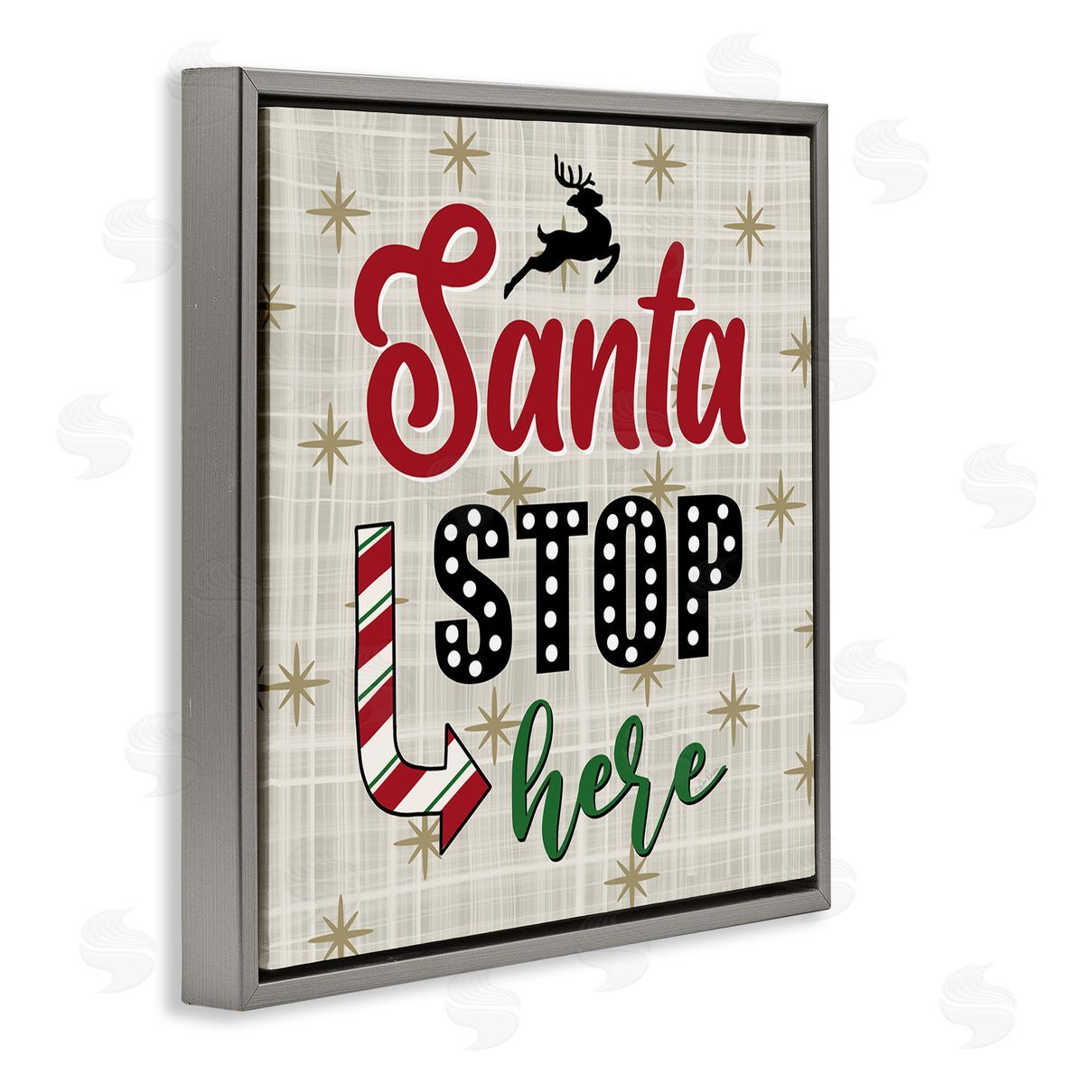Lisa Larson Santa Stop Here Retro Holiday Gray Floating Frame Canvas Wall Art Print