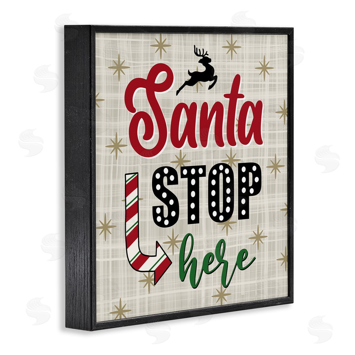 Lisa Larson Santa Stop Here Retro Holiday Black Framed Glicee Wall Art Print