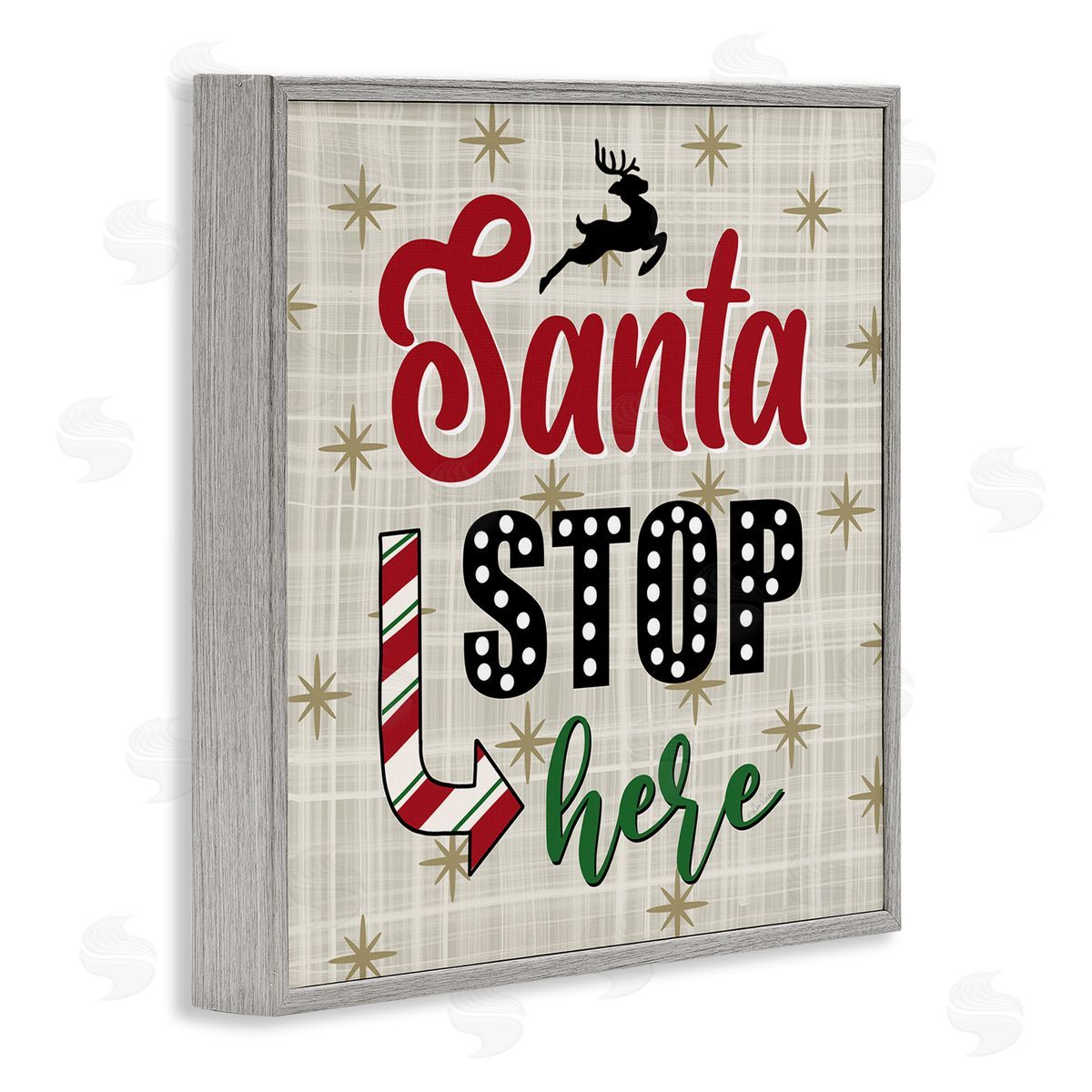 Lisa Larson Santa Stop Here Retro Holiday Gray Framed Glicee Wall Art Print