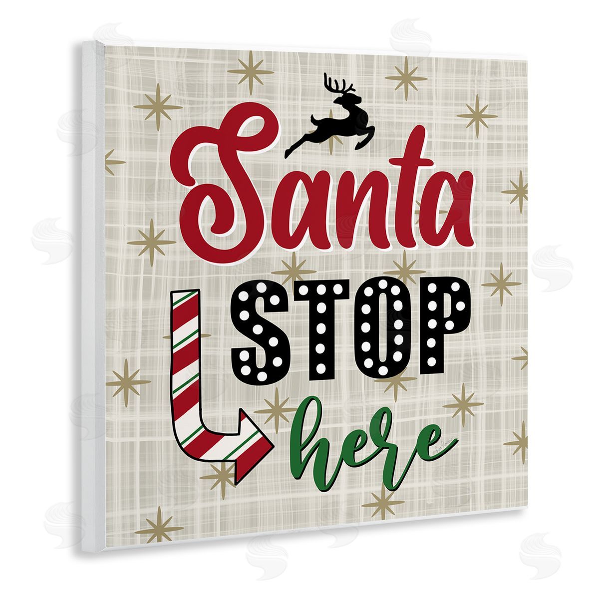 Lisa Larson Santa Stop Here Retro Holiday Wooden Wall Plaque Art Print