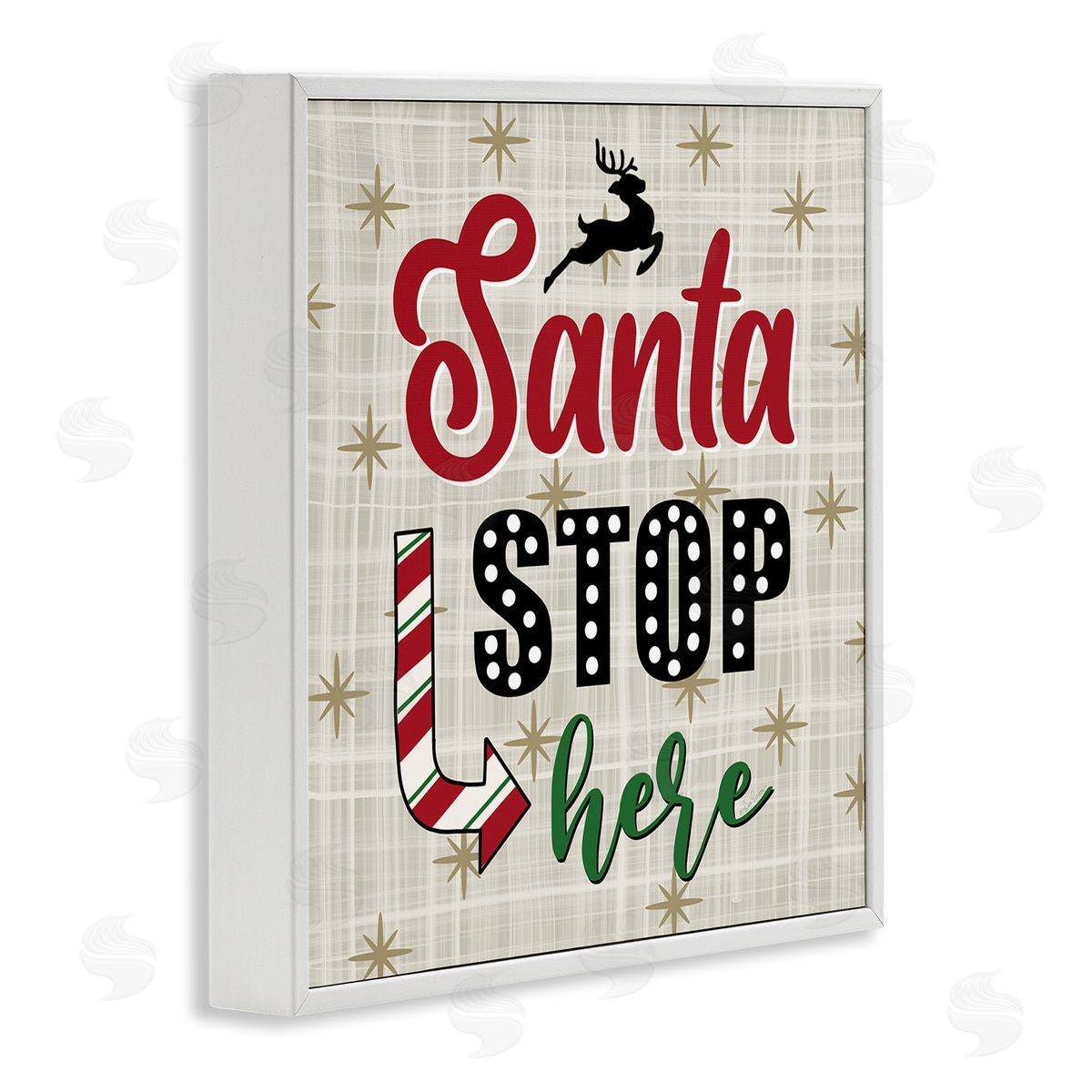 Lisa Larson Santa Stop Here Retro Holiday White Framed Glicee Wall Art Print