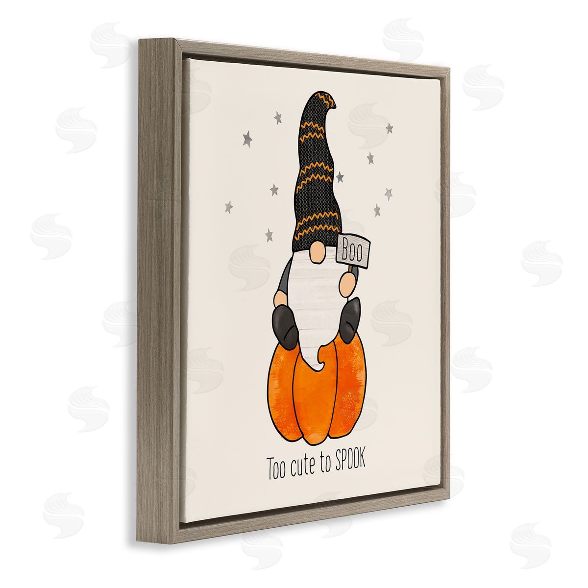 Fluidity/PDR LLC. Too Cute To Spook Gnome Phrase Brown Floating Frame Canvas Wall Art Print