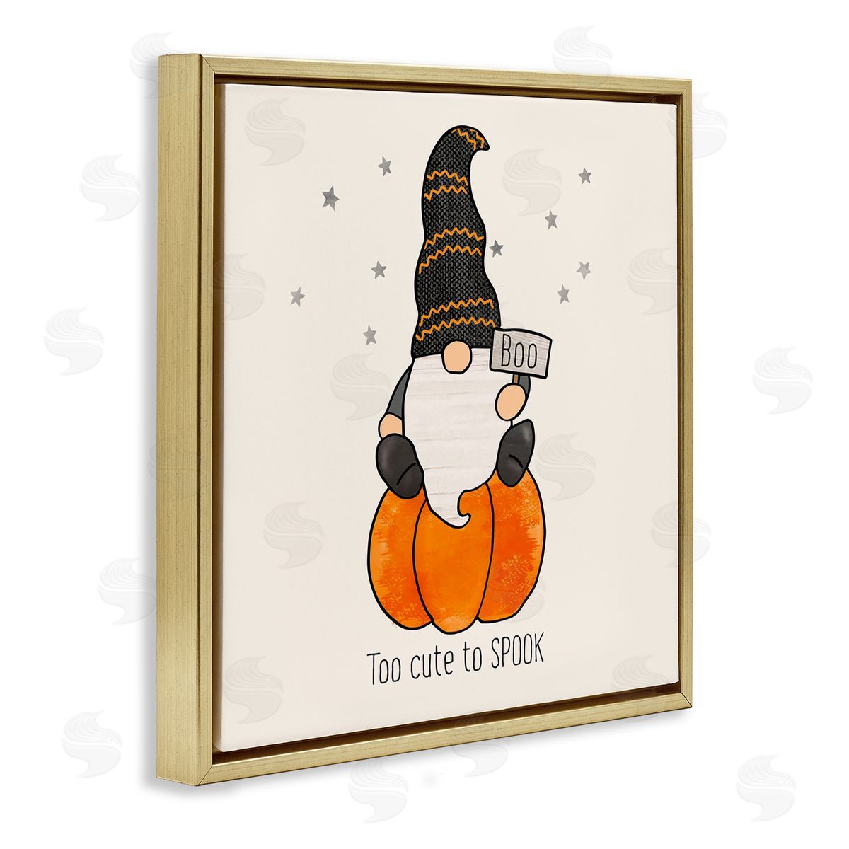Fluidity/PDR LLC. Too Cute To Spook Gnome Phrase Gold Floating Frame Canvas Wall Art Print